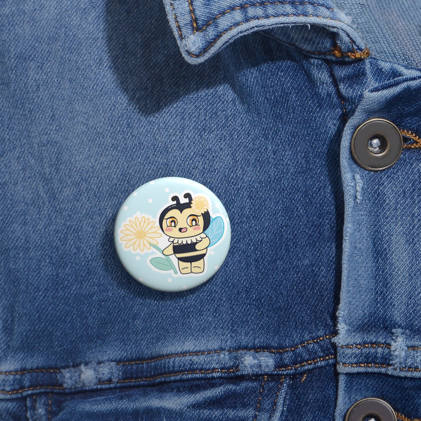 Mitsu the Honeybee Pin Button — Cute Custom Bee Button